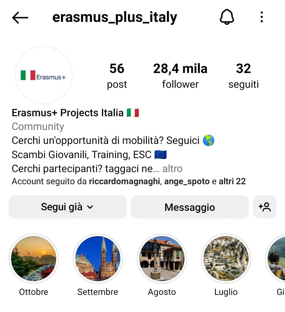 Pagina instagram Erasmus 2